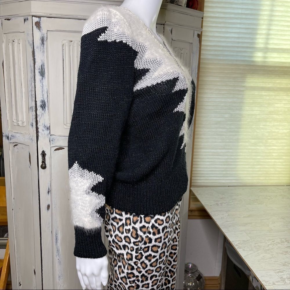Christine Phillipe Vintage Y2K Black And White Abstract Angora Mix Knit Sweater - Picture 7 of 16